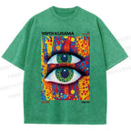 Unisex Yayoi Kusama Art Eyes Printed Washed Tee