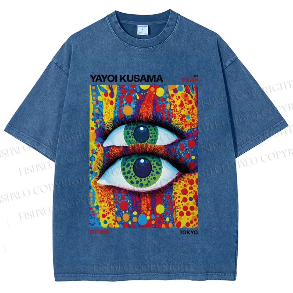 Unisex Yayoi Kusama Art Eyes Printed Washed Tee