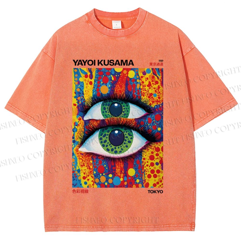 Unisex Yayoi Kusama Art Eyes Printed Washed Tee