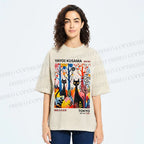 Unisex Yayoi Kusama Flower Cat Printed Washed Tee