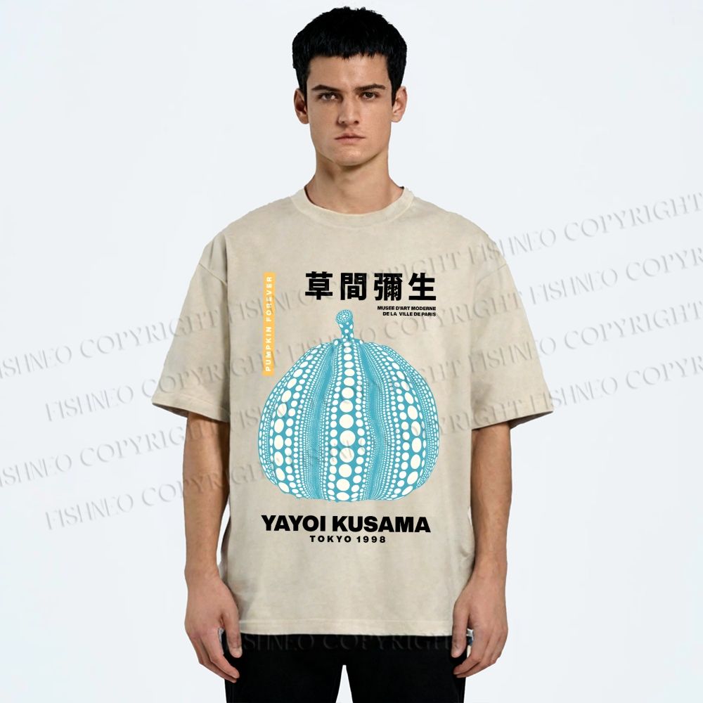 Unisex Yayoi Kusama Polka Dot pumpkin Printed Washed Tee