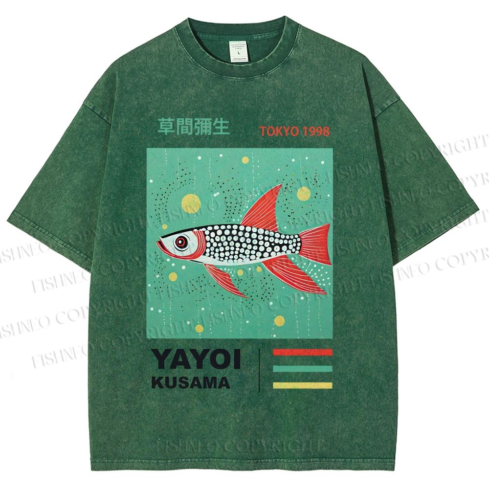 Unisex Yayoi Kusama Polka Dot Fish Printed Washed Tee