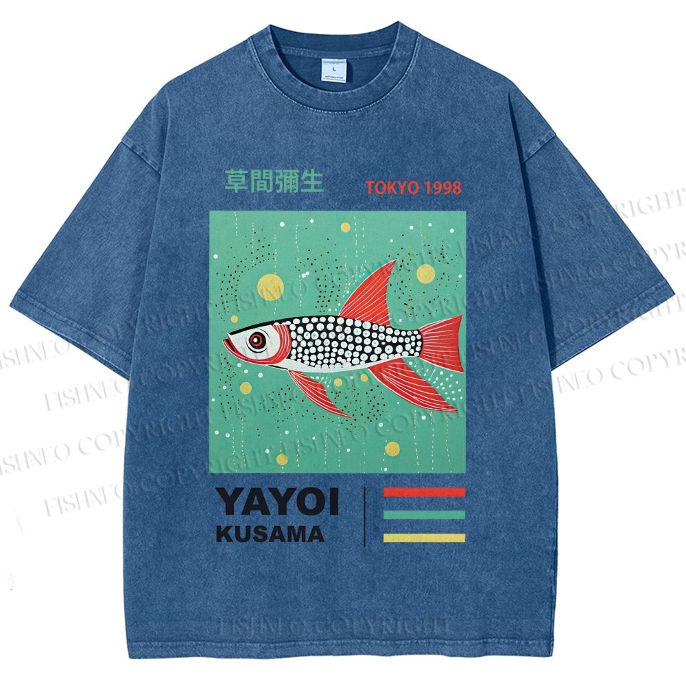 Unisex Yayoi Kusama Polka Dot Fish Printed Washed Tee