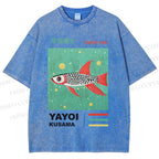 Unisex Yayoi Kusama Polka Dot Fish Printed Washed Tee