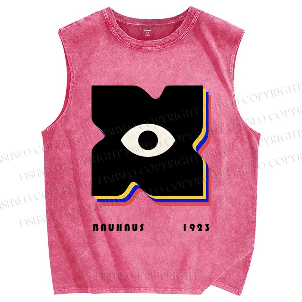Unisex Bauhaus Geometric Eyes Printed Washed Tank Top