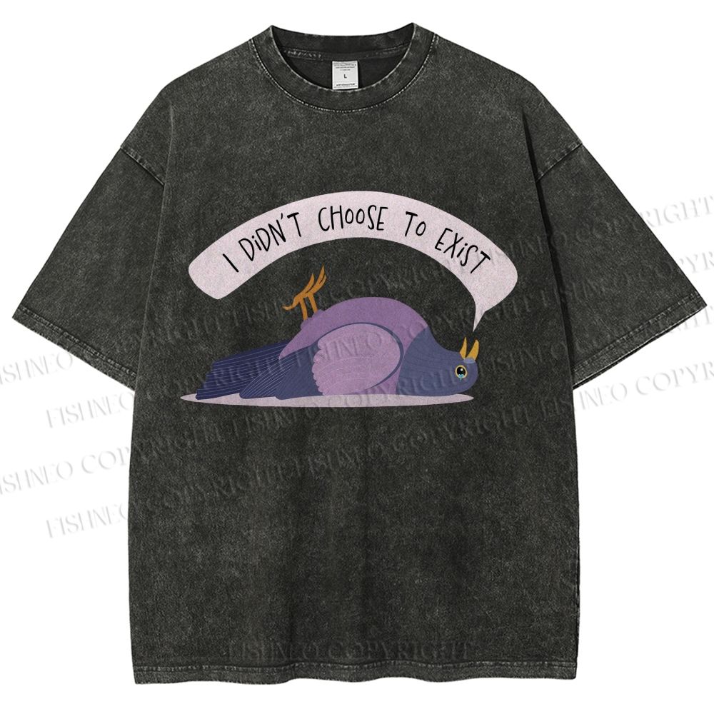Unisex Depressed Pigeon Printed Washed Tee