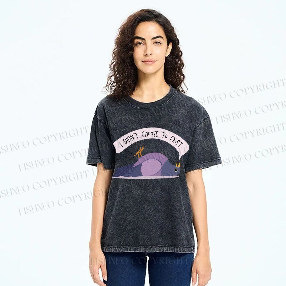 Unisex Depressed Pigeon Printed Washed Tee