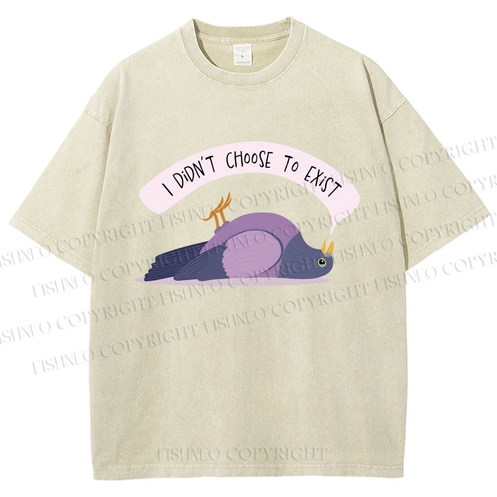 Unisex Depressed Pigeon Printed Washed Tee