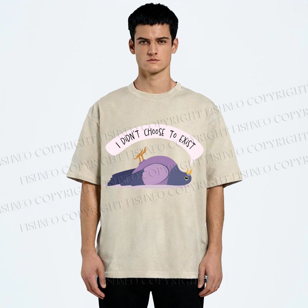 Unisex Depressed Pigeon Printed Washed Tee