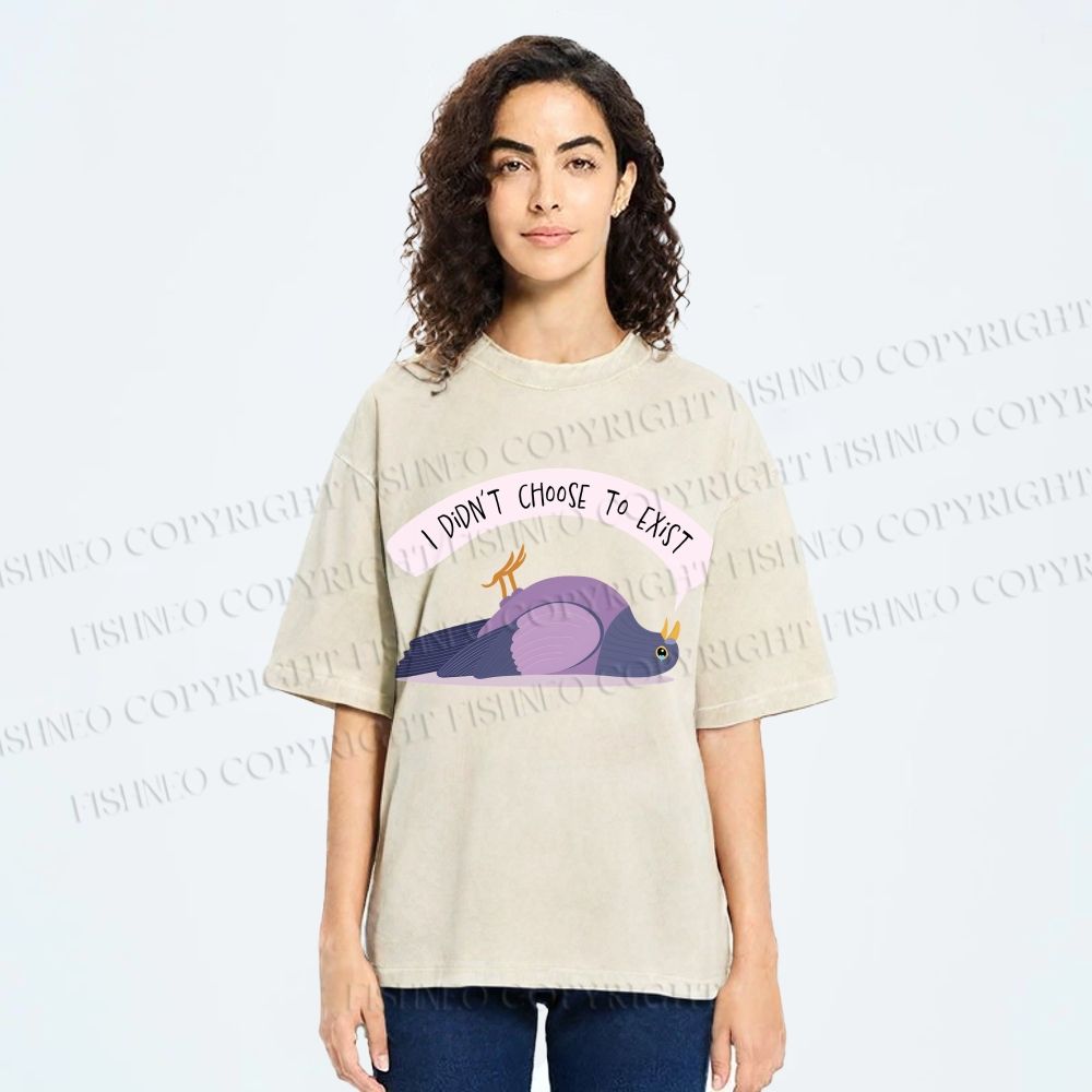 Unisex Depressed Pigeon Printed Washed Tee