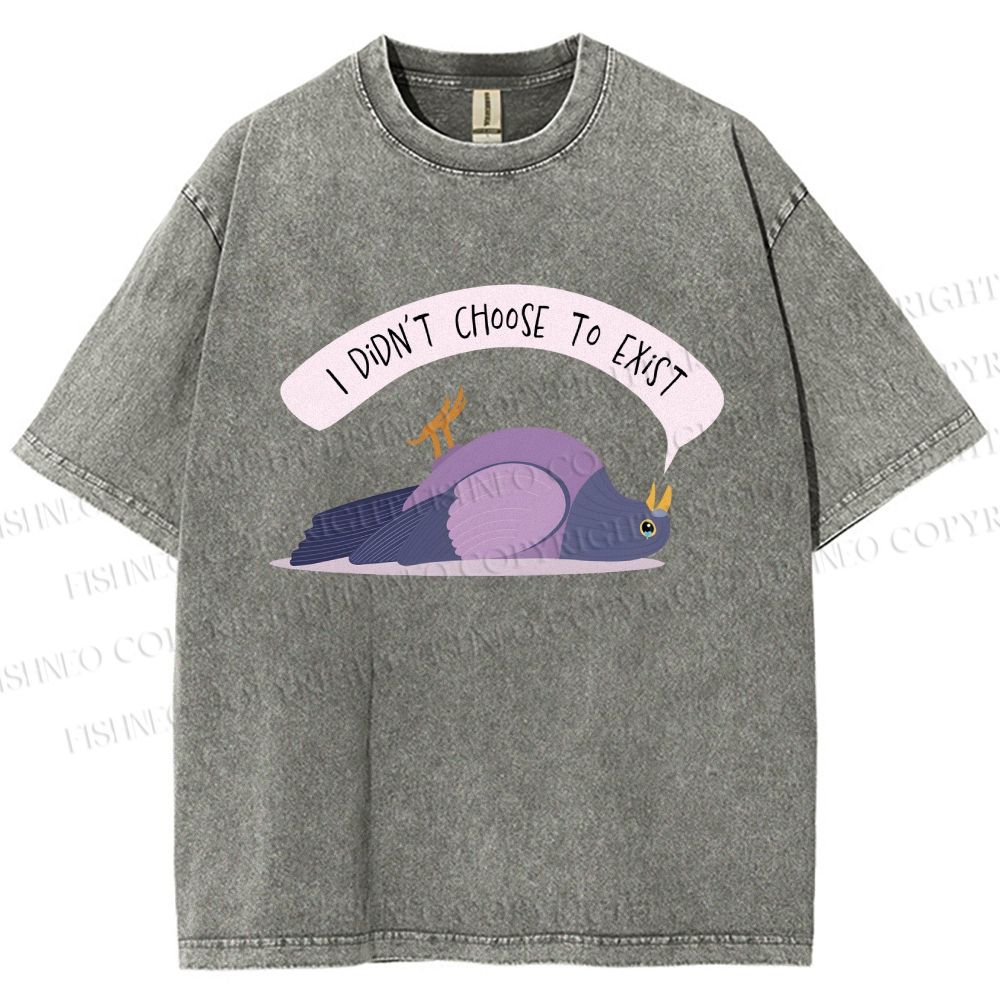 Unisex Depressed Pigeon Printed Washed Tee