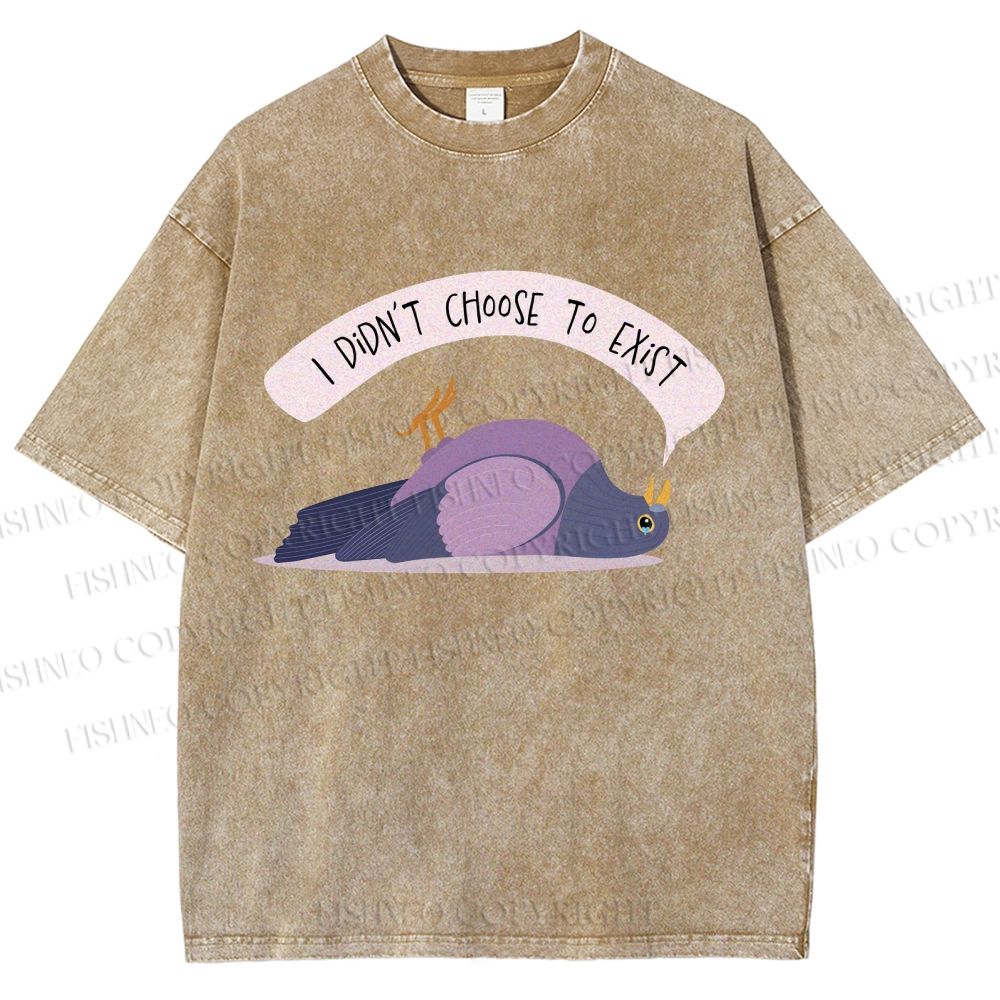 Unisex Depressed Pigeon Printed Washed Tee