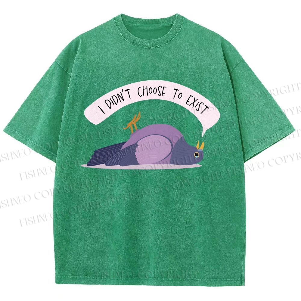 Unisex Depressed Pigeon Printed Washed Tee