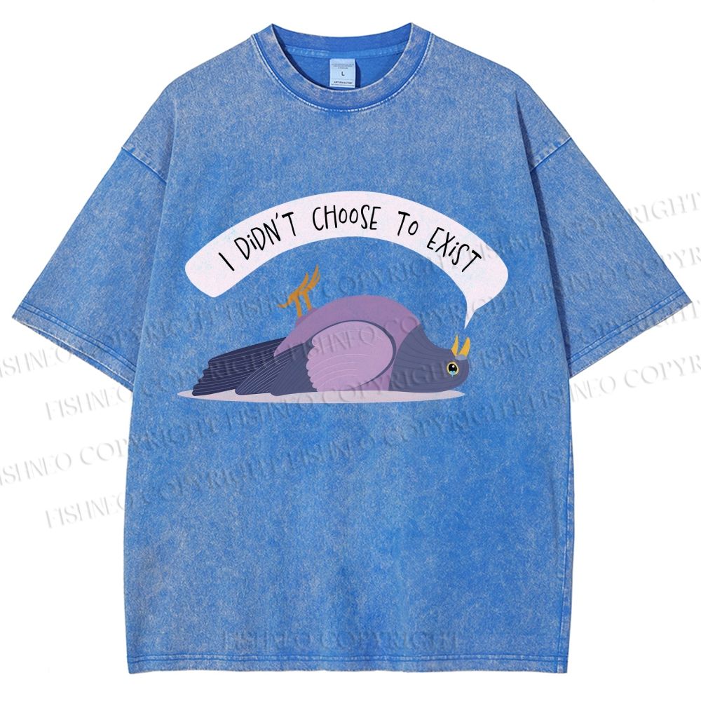 Unisex Depressed Pigeon Printed Washed Tee