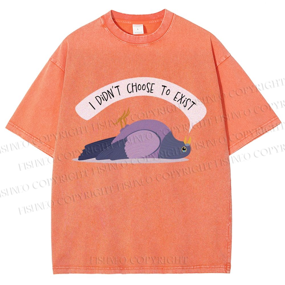 Unisex Depressed Pigeon Printed Washed Tee