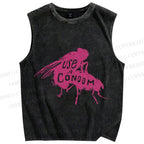 Unisex Use Condom Fly Printed Washed Tank Top