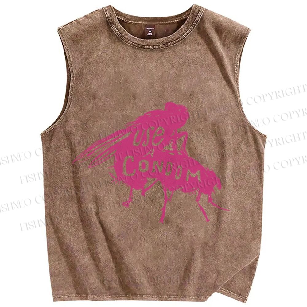 Unisex Use Condom Fly Printed Washed Tank Top