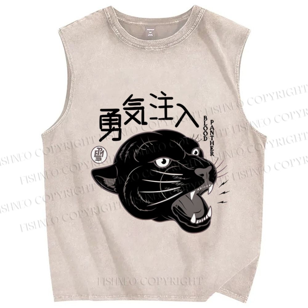 Unisex Black Panther Printed Washed Tank Top