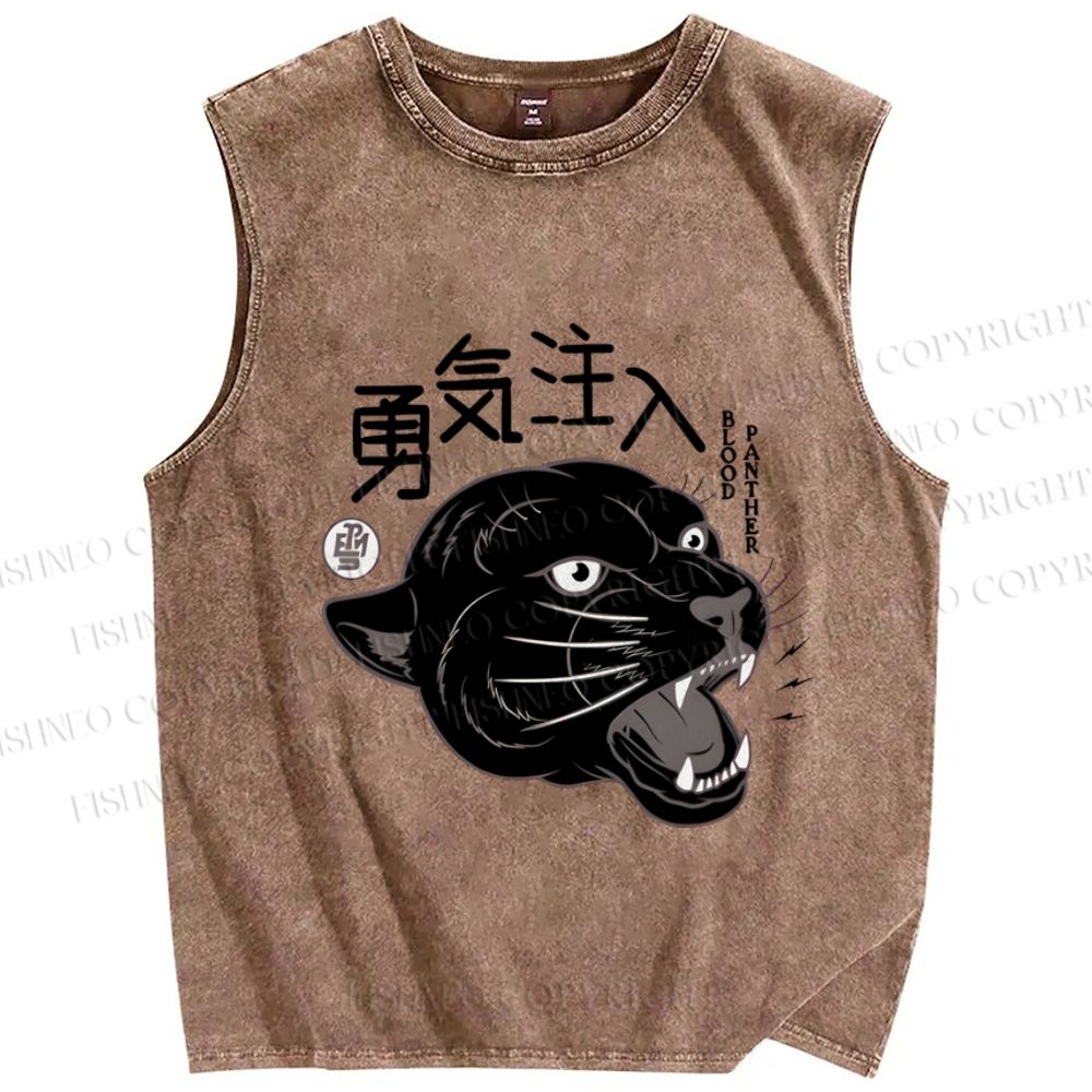 Unisex Black Panther Printed Washed Tank Top