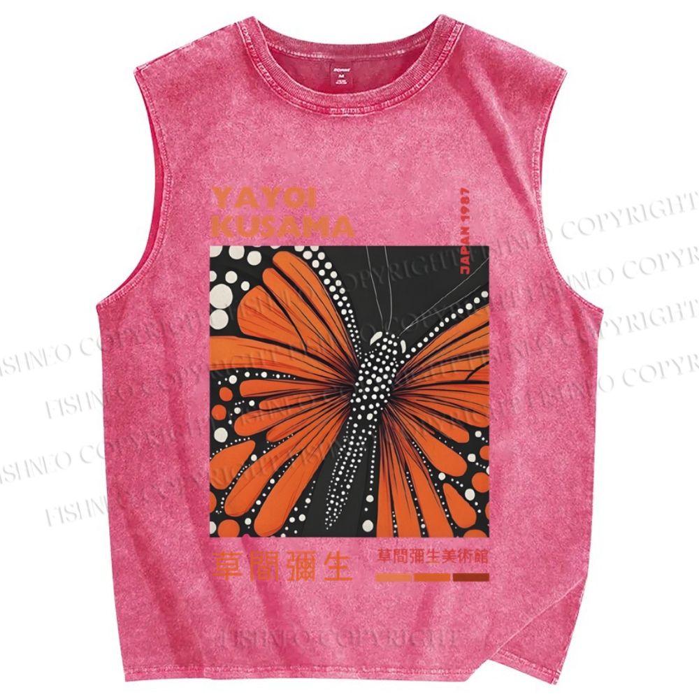 Unisex Yayoi Kusama Butterfly Printed Washed Tank Top