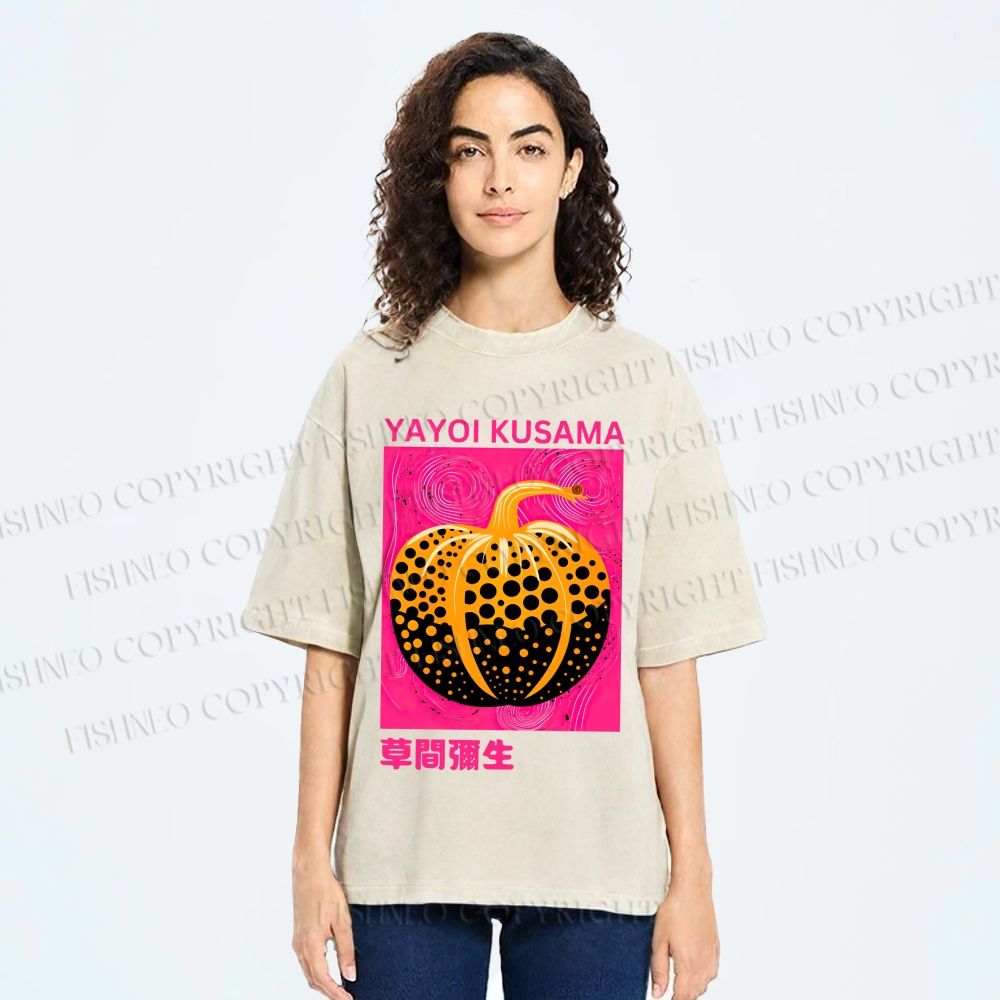 Unisex Yayoi Kusama Pumpkin Printed Washed Tee