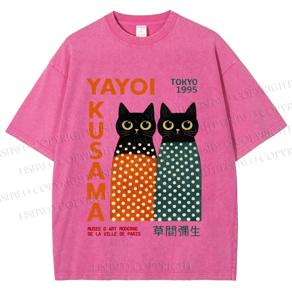 Unisex Yayoi Kusama Cats Printed Washed Tee