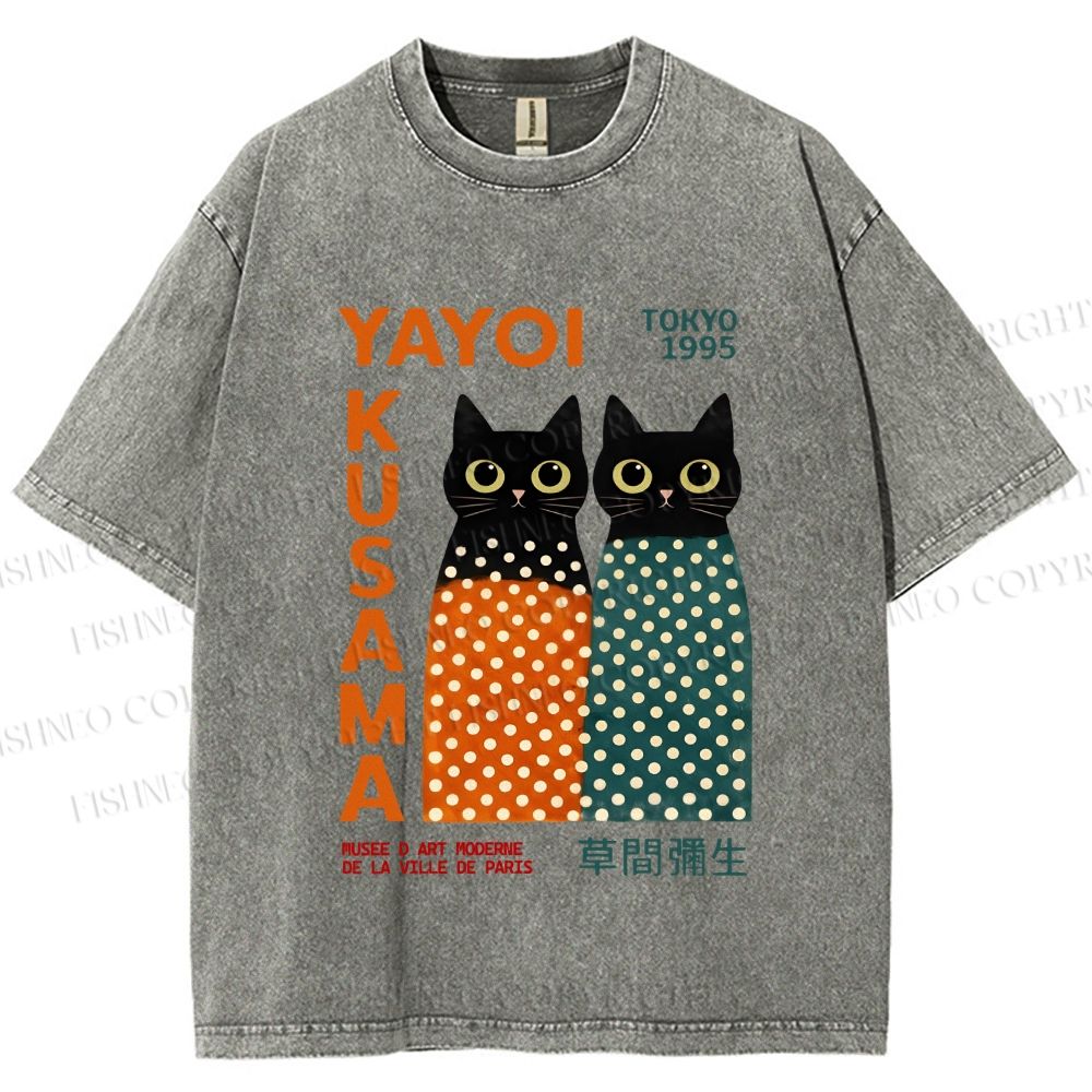 Unisex Yayoi Kusama Cats Printed Washed Tee