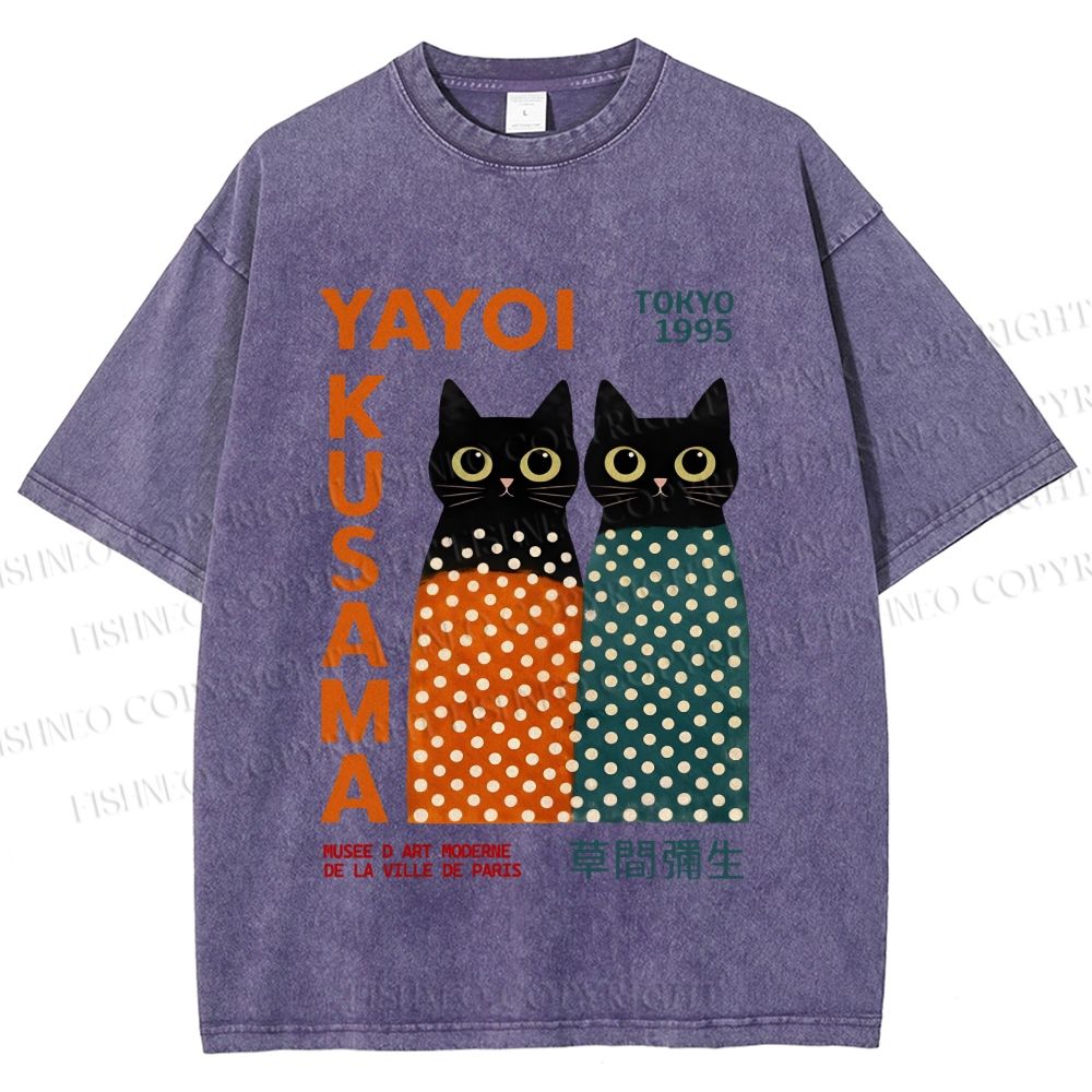 Unisex Yayoi Kusama Cats Printed Washed Tee