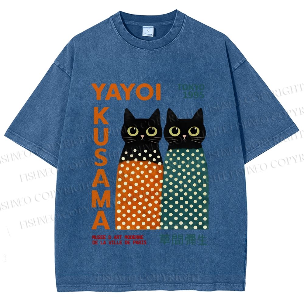 Unisex Yayoi Kusama Cats Printed Washed Tee