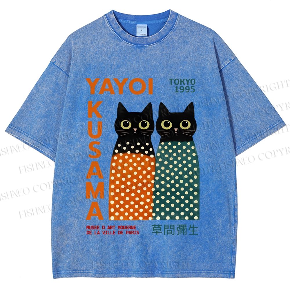 Unisex Yayoi Kusama Cats Printed Washed Tee
