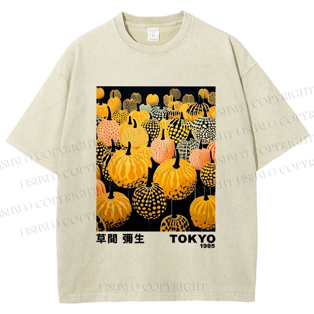 Unisex Yayoi Kusama Pumpkin Printed Washed Tee