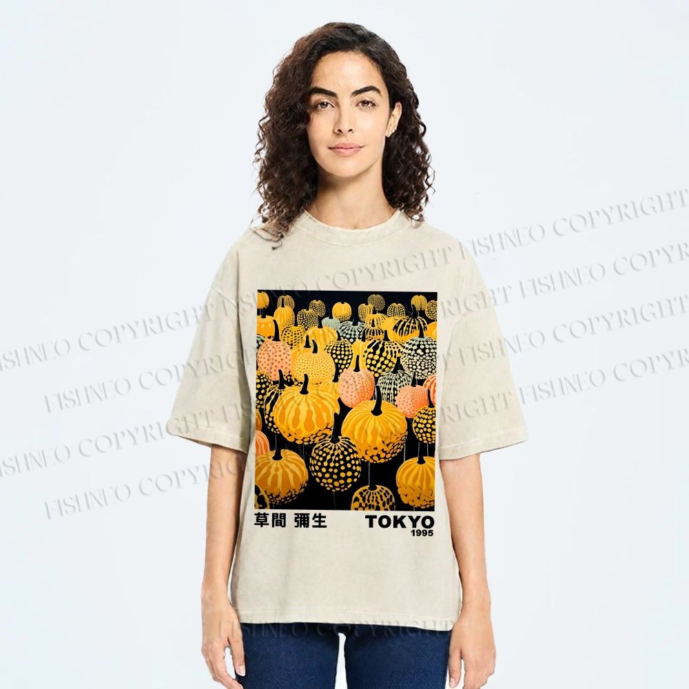 Unisex Yayoi Kusama Pumpkin Printed Washed Tee