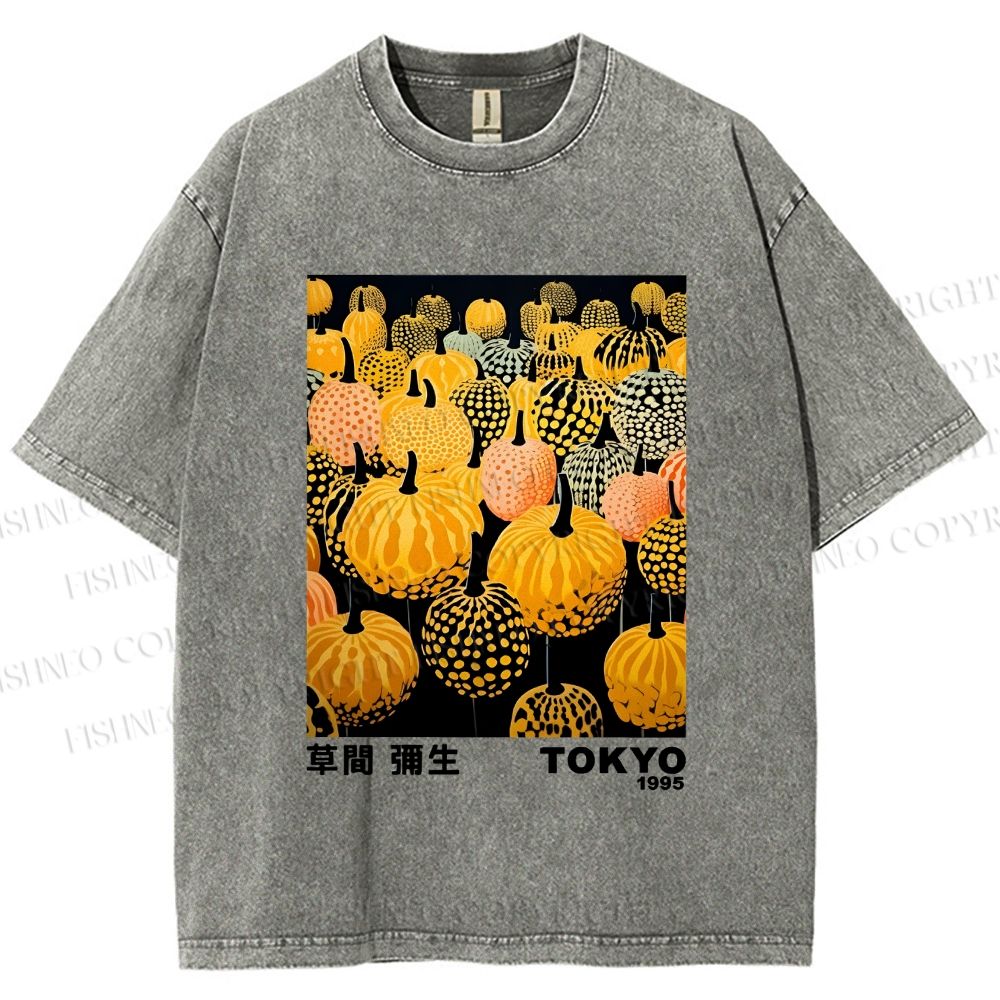 Unisex Yayoi Kusama Pumpkin Printed Washed Tee