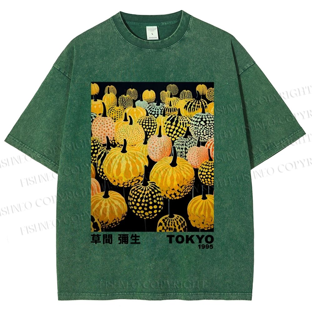Unisex Yayoi Kusama Pumpkin Printed Washed Tee