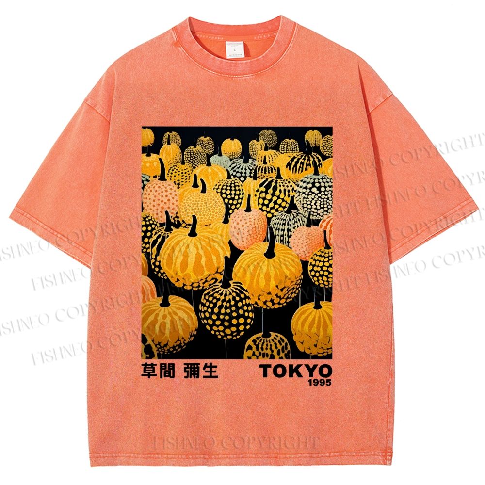 Unisex Yayoi Kusama Pumpkin Printed Washed Tee