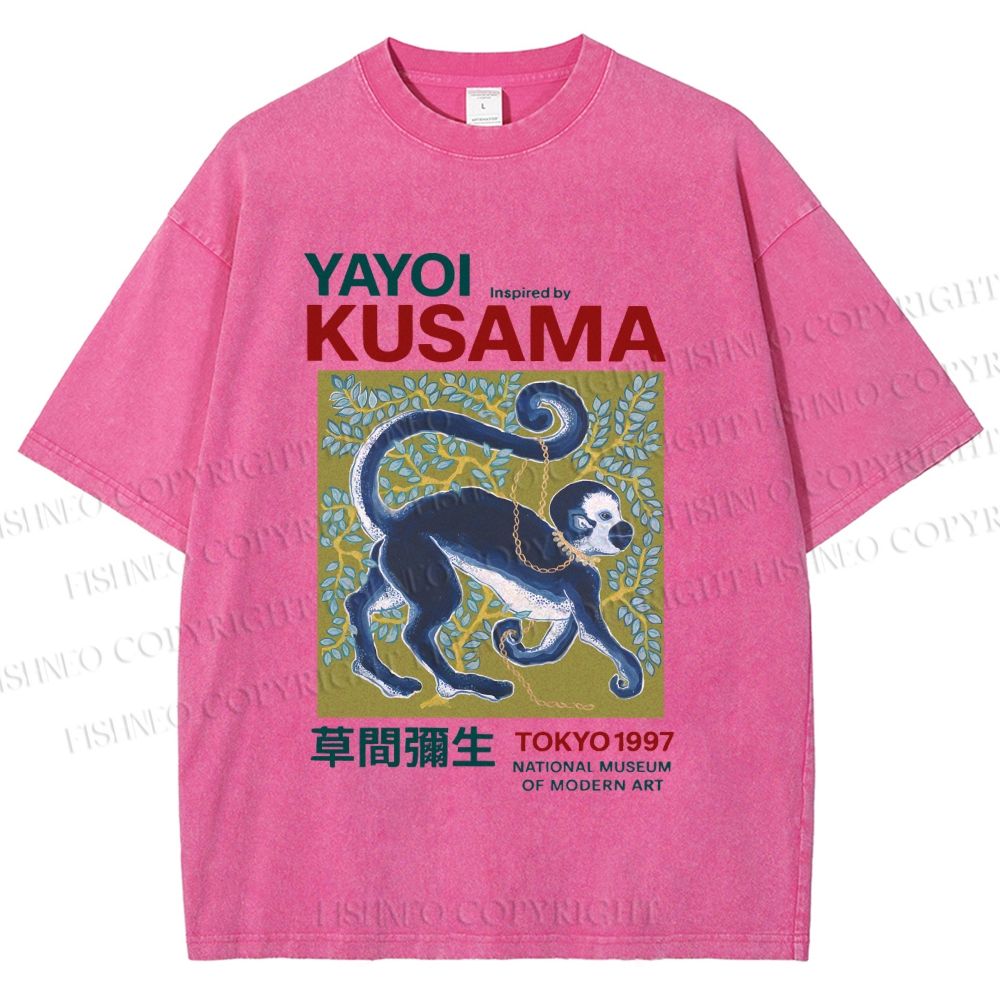Unisex Yayoi Kusama Tokyo Modern Art Monkey Printed Washed Tee
