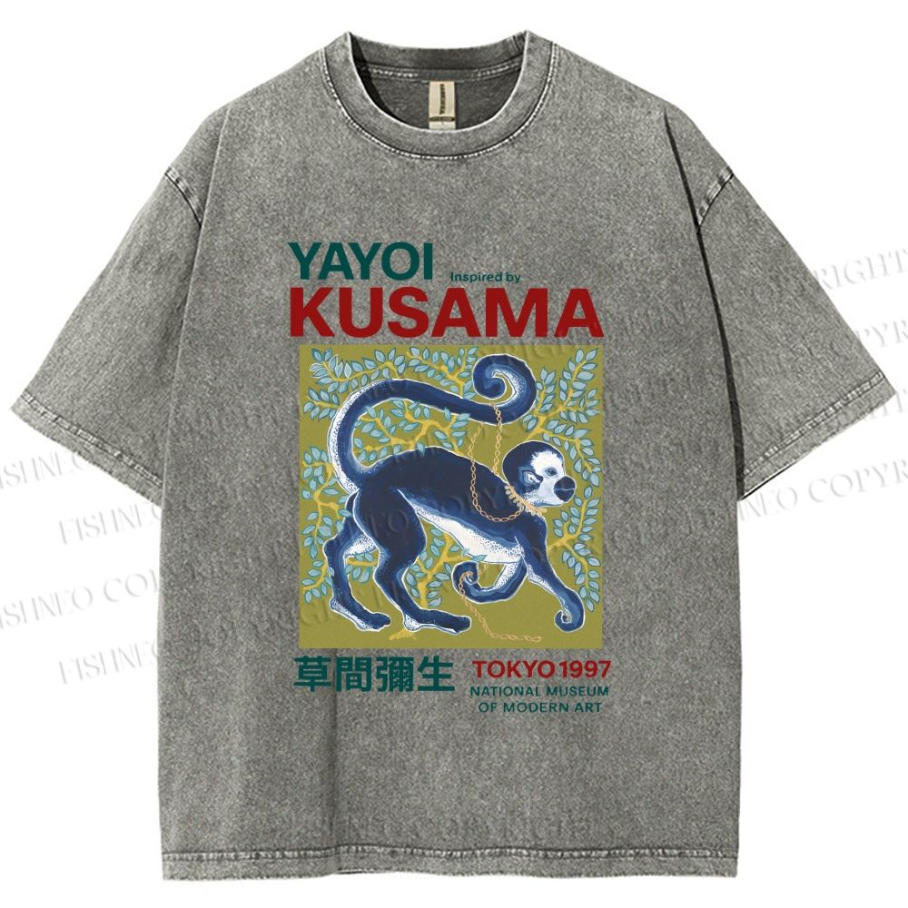 Unisex Yayoi Kusama Tokyo Modern Art Monkey Printed Washed Tee