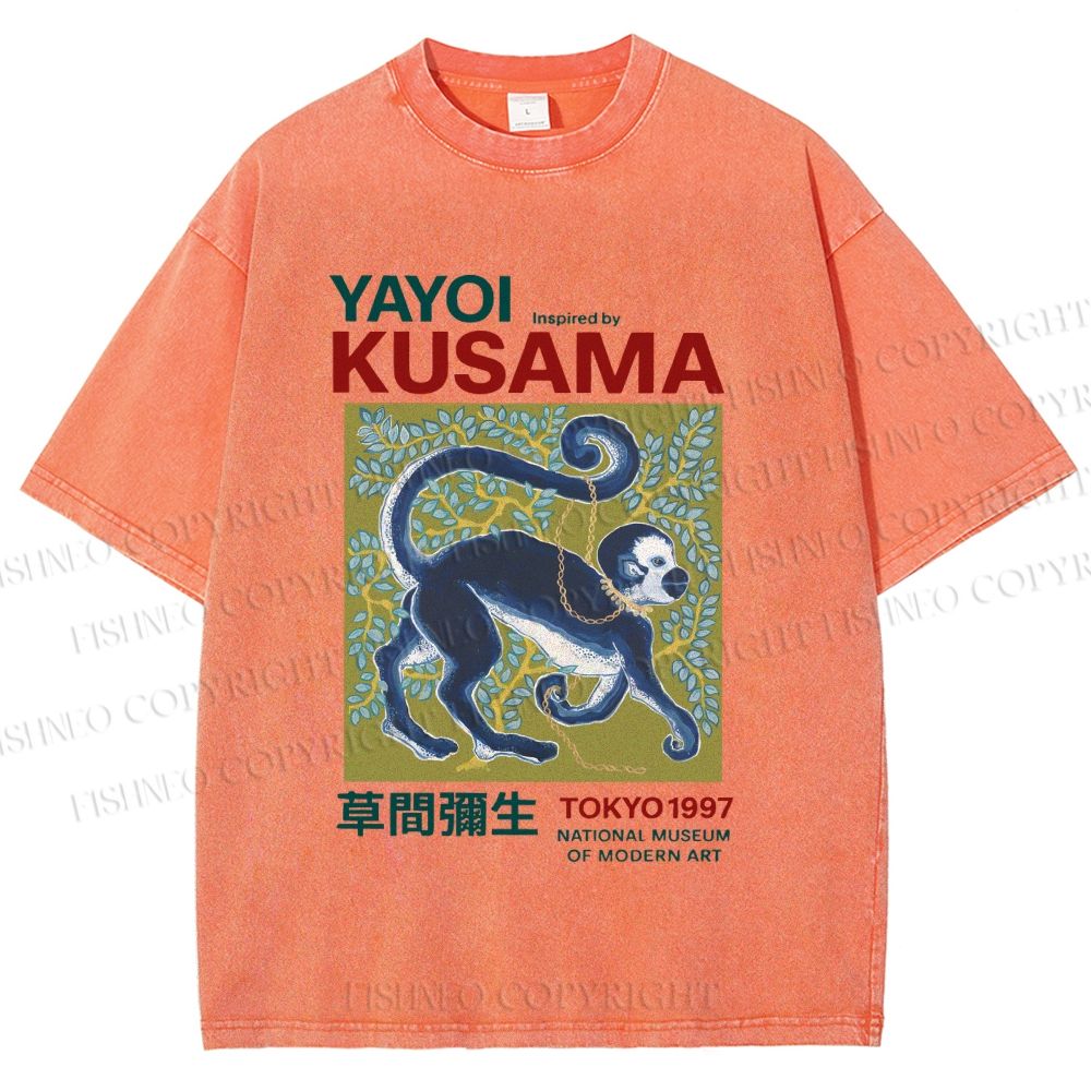 Unisex Yayoi Kusama Tokyo Modern Art Monkey Printed Washed Tee