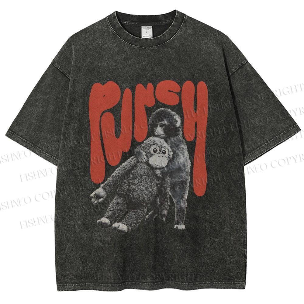 Unisex Punchy Monkey Printed Washed Tee