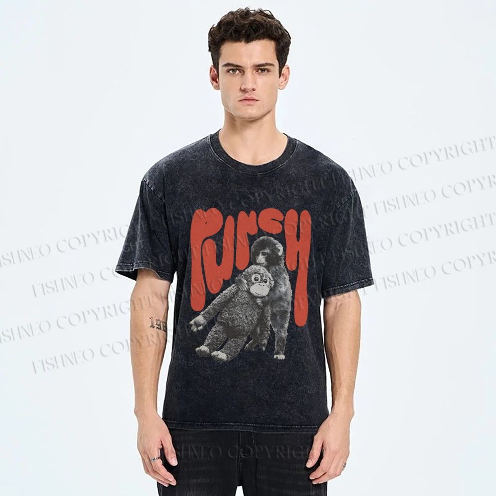 Unisex Punchy Monkey Printed Washed Tee