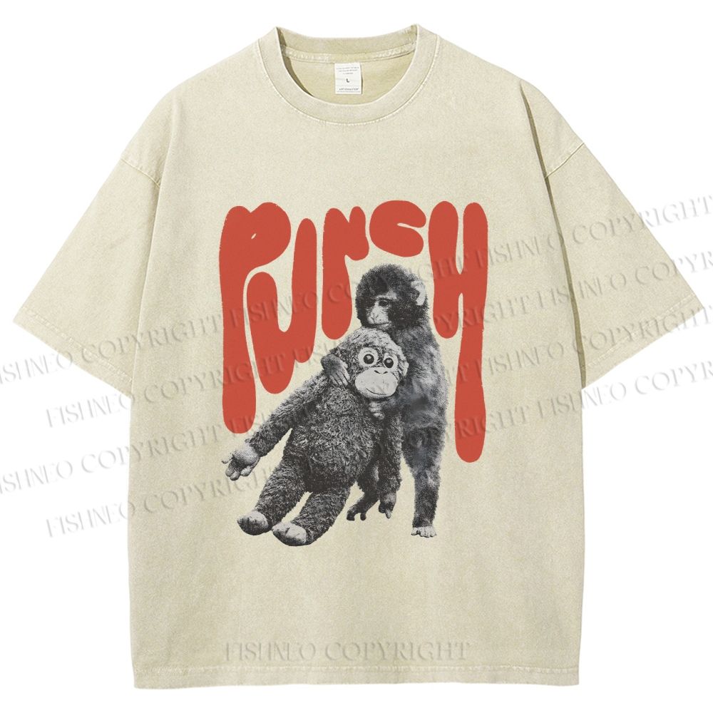 Unisex Punchy Monkey Printed Washed Tee