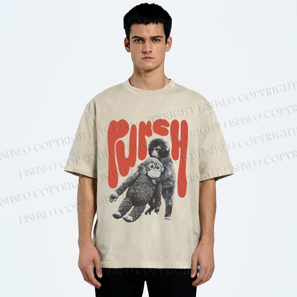 Unisex Punchy Monkey Printed Washed Tee