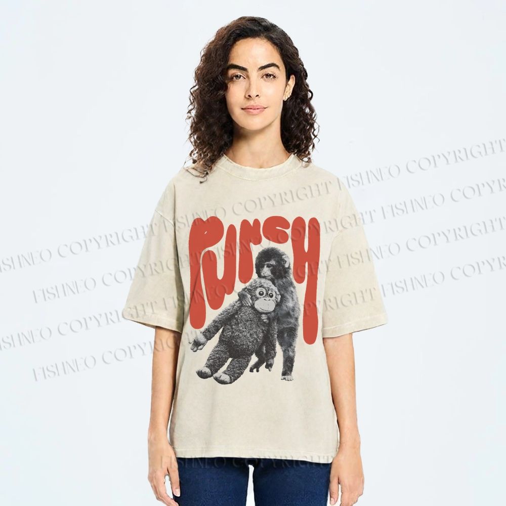 Unisex Punchy Monkey Printed Washed Tee