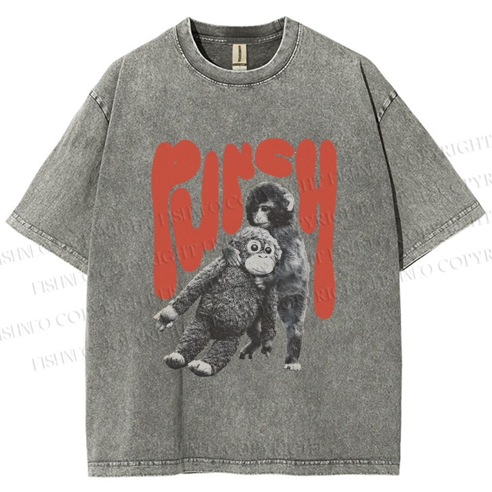 Unisex Punchy Monkey Printed Washed Tee