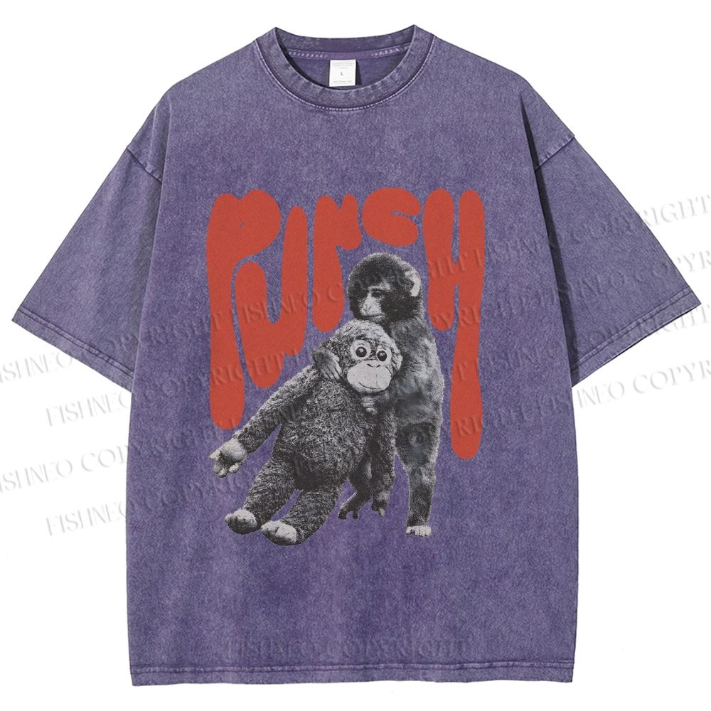 Unisex Punchy Monkey Printed Washed Tee