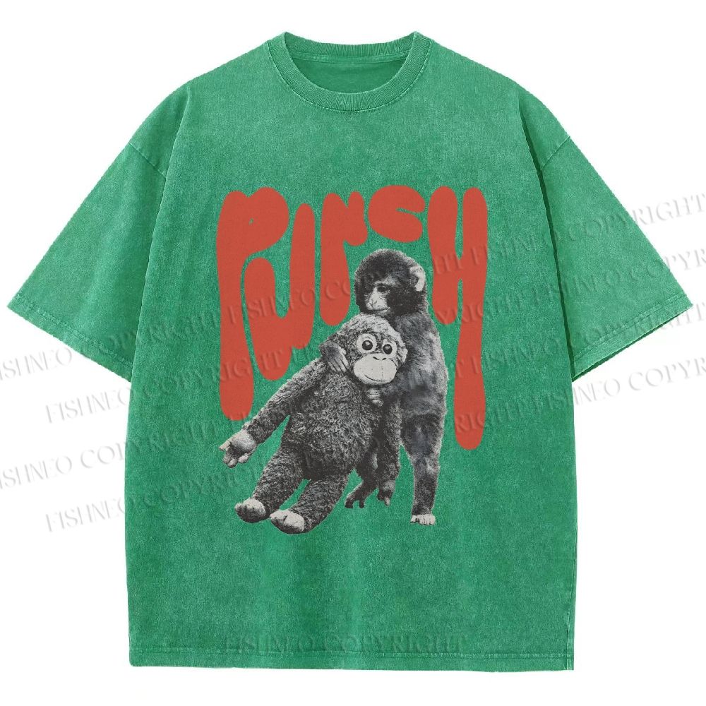 Unisex Punchy Monkey Printed Washed Tee