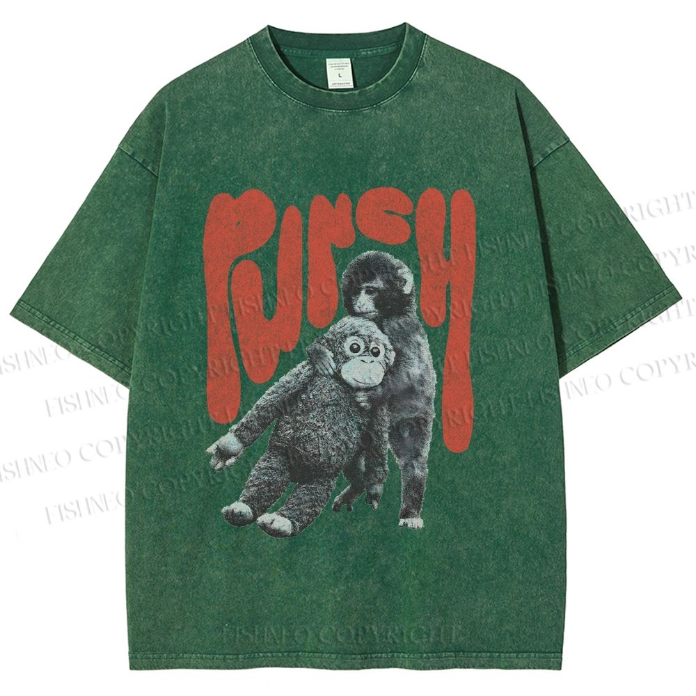 Unisex Punchy Monkey Printed Washed Tee