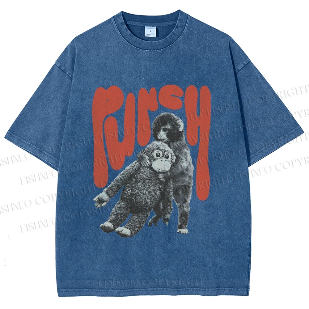 Unisex Punchy Monkey Printed Washed Tee