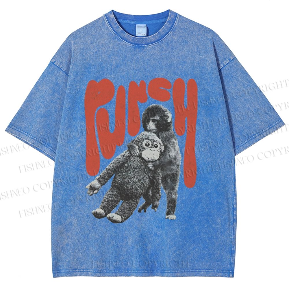 Unisex Punchy Monkey Printed Washed Tee