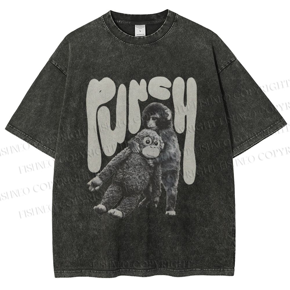 Unisex Punchy Monkey Printed Washed Tee